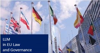 European flags with text LLM EU law and governance